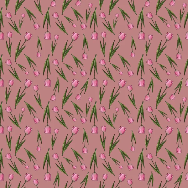   Pembe arka planda pembe laleli kusursuz desen