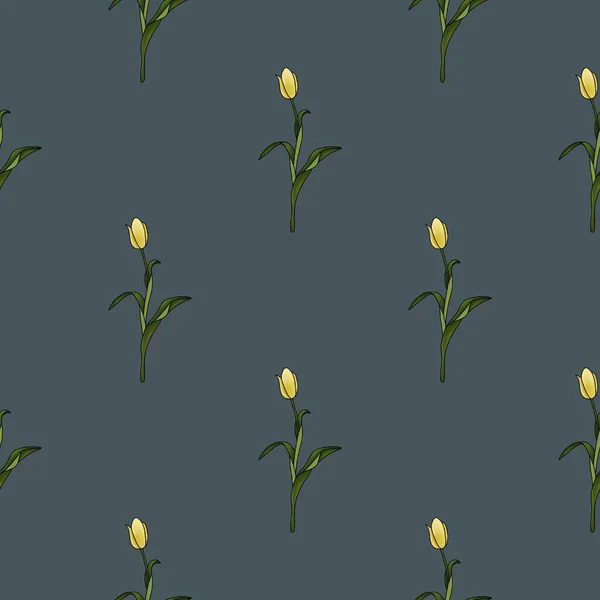   Koyu arkaplanda sarı laleler olan kusursuz bir desen.