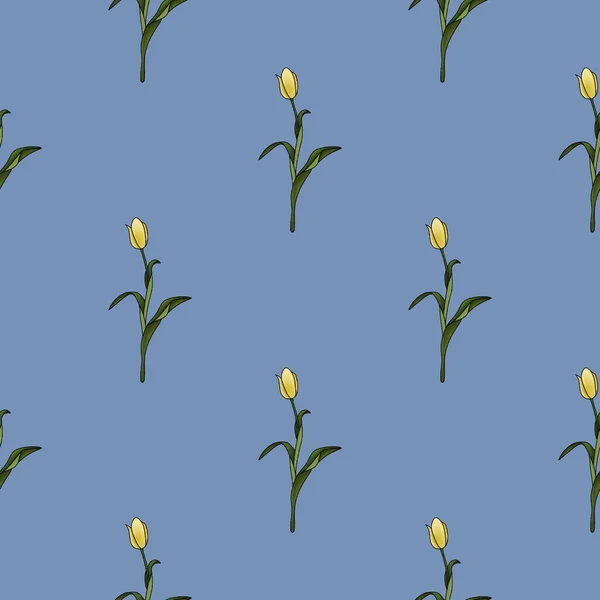 Mavi arka planda sarı laleli kusursuz desen  