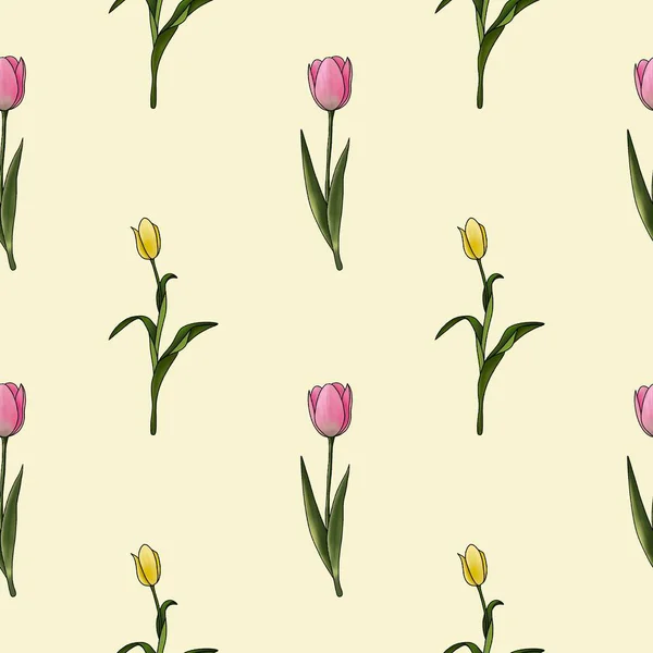   Sarı ve pembe çiçekli el çizimi lale deseni