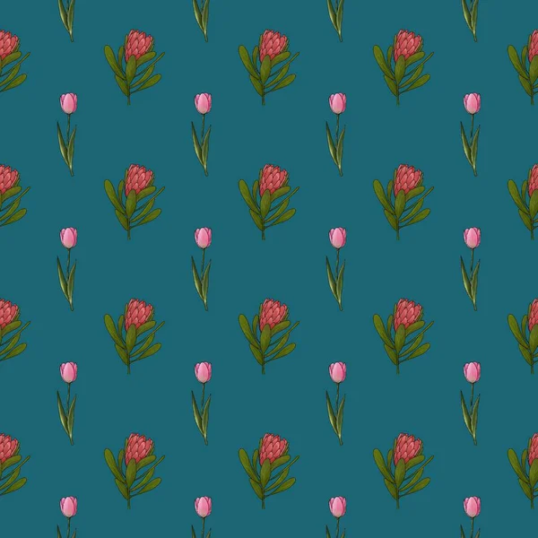   Pembe çiçekli ve yeşil yapraklı pürüzsüz desen