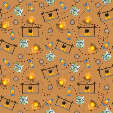   Kamp Malzemeleri Simgeleriyle Kusursuz Macera Seyahati Arkaplanı