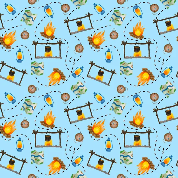 Mavili kusursuz desen ve kamp seti.  