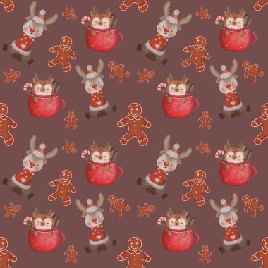   Şenlikli ren geyiği ve Noel kurabiyeleriyle kusursuz desen