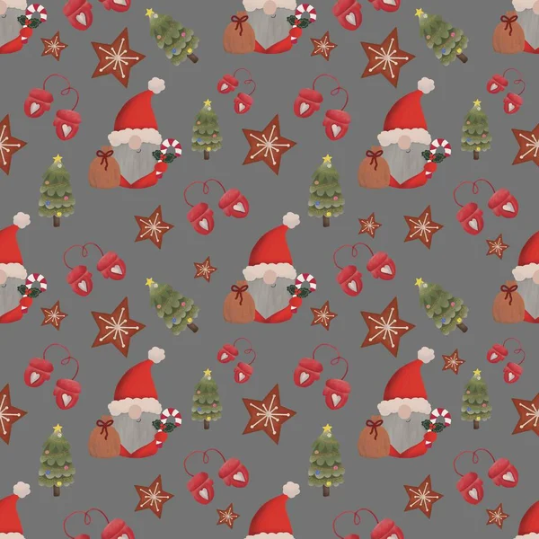   Gri arka planda Noel unsurları olan kusursuz desen