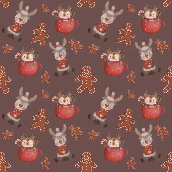   Şenlikli ren geyiği ve Noel kurabiyeleriyle kusursuz desen