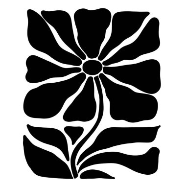 Monokrom stili klasik ayçiçeğine etiketler, baskılar, giysiler ve ev dekorasyonu için modern, keskin bir estetik verir.