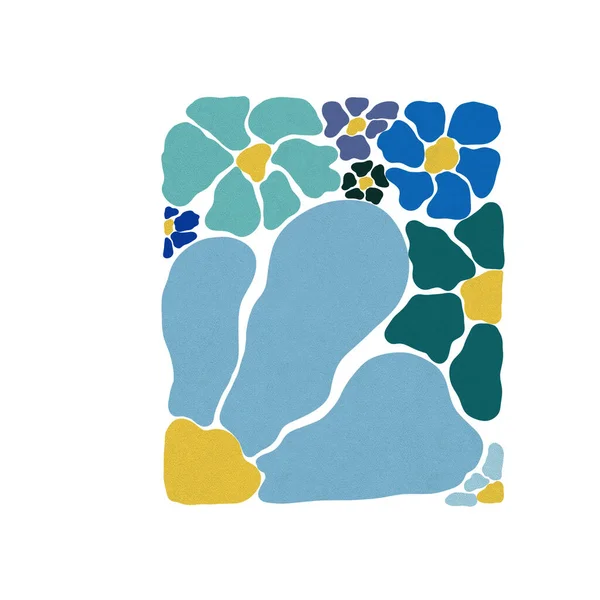 Sanat eserleri organik formları ve temiz, kalın şekilleri birleştirerek uyumlu ve dekoratif bir kompozisyon oluşturur..