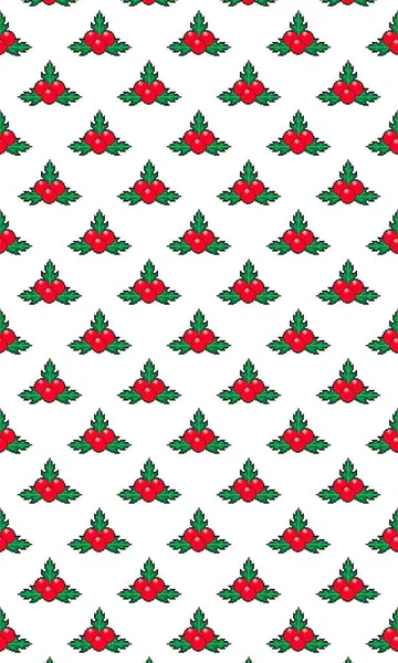 Ökse otu pikseli kusursuz desenli yeşil yapraklar ve kırmızı böğürtlenli Noel tasarımı