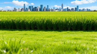 Yeşil tarla ve bulutlu mavi gökyüzü