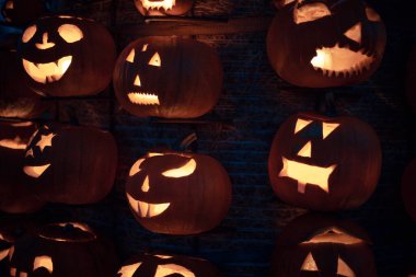 Cadılar Bayramı. Cadılar Bayramı balkabakları gece karanlığında mum ışığında parlıyordu. Ürkütücü ve şenlikli bir atmosferi vardı..