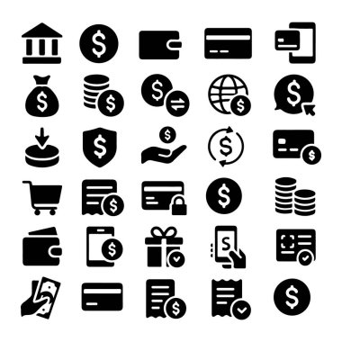 Siyah finans, para, bankacılık, ödemeler, alışveriş, güvenlik ve dijital işlemleri temsil ediyor. Uygulamalar, gösterge panelleri, web siteleri, bilgi grafikleri veya finansal markalaşma için ideal.