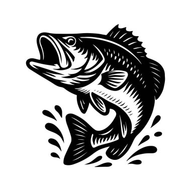 Sudan atlayan büyük bir balık. Güçlü çizgiler, kalın gölgeleme ve dramatik hareket sıçrama efektleri olan enerjik, klasik amblem tarzı bir tasarım oluşturur..