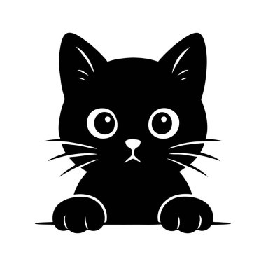 Sevimli siyah bir kedi yavrusu geniş, meraklı gözleri ve yüzeyde dinlenen küçük pençeleriyle ileri bakıyor. Basit tasarımı ve anlamlı özellikleri büyüleyici, oyuncu ve sevilebilir bir karakter yaratır.