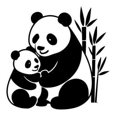 Bambu saplarının yanında bebeğine sarılan bir pandanın hassas bir örneği. Sıcak, sevecen sahne aile bağlarını, güvenliği ve doğayı ön plana çıkarıyor. Basit bir siyah-beyaz tarzıyla güzelliği sakinleştiriyor..