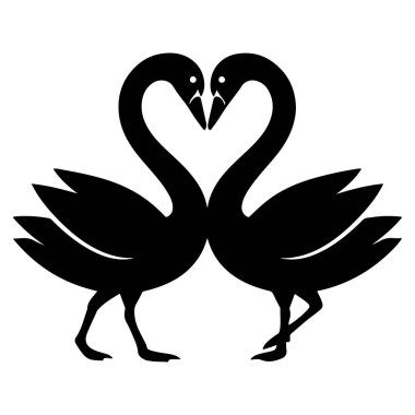 İki zarif kuğu karşı karşıya, kavisli boyunları temiz bir kalp şekli yaratırken geniş kanatları dışa doğru hareket ediyor, tasarıma bir uyum, simetri, sakin hareket ve yumuşak bir birlik hissi veriyor..