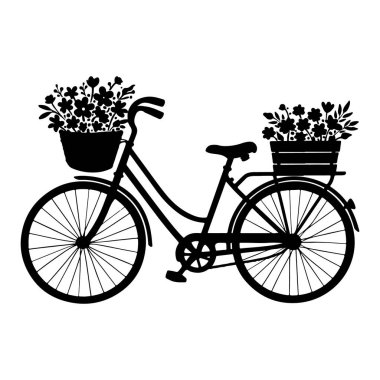 Büyüleyici klasik bir bisiklet, önde ve arkada çiçek taşır, romantizmi çağrıştırır, yavaş yaşam, doğa ve nostaljik şehir gezileri. Dekor, baskılar, hediyeler ve yaratıcı görsel projeler için ideal.