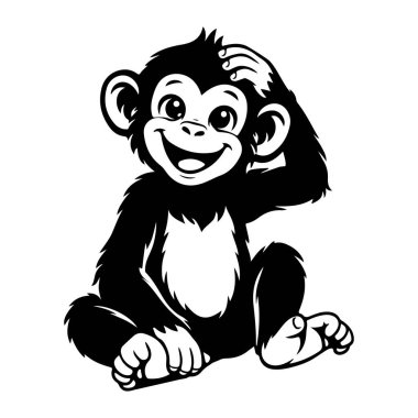 Neşeli bir bebek maymun geniş bir gülümseme ve neşeli bir duruşla oturur, merak ve masumiyeti ifade eder. Sahne, neşeli cazibeyi, gençlik enerjisini ve doğadaki hayvanların keyifli ruhunu yakalar..