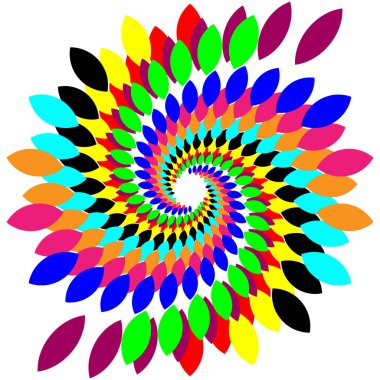 Canlı ve soyut bir spiral desen, üst üste binen sayısız yaprak benzeri şekil tarafından oluşturulur. Şekiller merkezi bir beyaz uzaydan dışarıya doğru yayılan eşmerkezli daireler halinde dizilmiştir. Renkler parlak pembe, turuncu, açık mavi, siyah, sarı, re