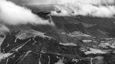 MAssif central french mountains in france auvergne volcano aerial view