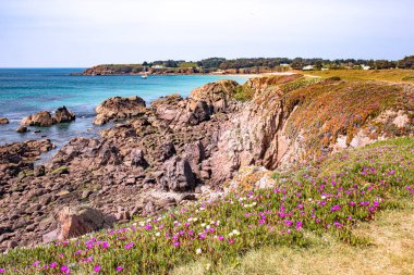 Yeu Adası Atlantik Okyanusu 'ndaki güzel bir sahil manzarası. Dünya ve hava manzarası.
