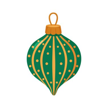 Yeşil fener tarzı Noel süsü, altın dikey çizgiler ve noktalı detaylar. Şenlik dekorları, mevsimlik illüstrasyon setleri, tatil ambalaj kağıtları, tekstil baskıları ve kış yaratıcı tasarımları için harika..