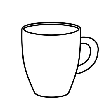 Temiz çizgileri ve az el çizimi tarzı olan bir kahve fincanının basit siyah bir tasviri. Bu grafik mutfak dekorasyonu, menü tasarımı, kafe markası, ambalaj, baskı projeleri, dijital tasarım, boyama sayfaları ve çeşitli alanlarda kullanım için uygundur.