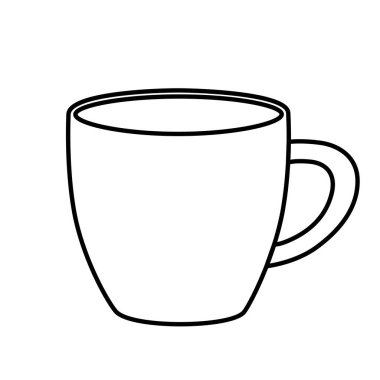 Temiz çizgileri ve az el çizimi tarzı olan bir kahve fincanının basit siyah bir tasviri. Bu grafik mutfak dekorasyonu, menü tasarımı, kafe markası, ambalaj, baskı projeleri, dijital tasarım, boyama sayfaları ve çeşitli alanlarda kullanım için uygundur.