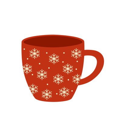 Hassas kar taneleriyle kaplı kırmızı bir kış kupası tasviri asgari düzeyde ama mevsimlik tasarımı var. Basit palet ve yumuşak şekiller onu kış temalı kompozisyonlar, tebrik kartları, ambalaj, markalaşma ve dekoratif tasarım için ideal hale getirir.