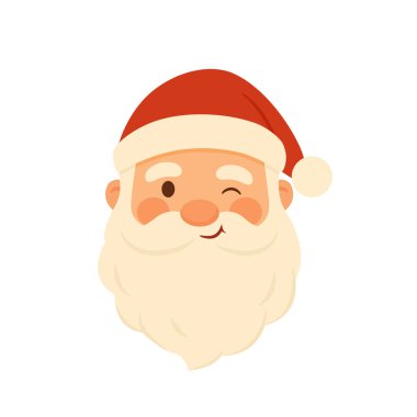 Noel Baba 'nın şakacı bir ifadeyle düz bir çizimi. Tatil tasarımı, tebrik kartları, afişler, mevsimlik markalar, sosyal medya grafikleri, ambalajlama ve şenlikli dekorasyonlar için uygundur.