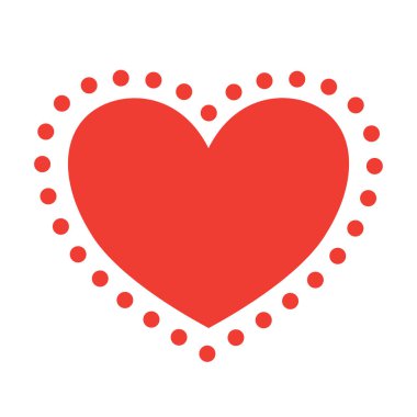 Noktalı dekoratif çerçeve ile çevrili saf kırmızı kalp. Aşk temalı tasarımlar, tebrik kartları, posterler, sosyal medya grafikleri, baskılar, dekorasyonlar, davetiyeler ve Sevgililer Günü mevsimi için uygun minimum romantik illüstrasyon