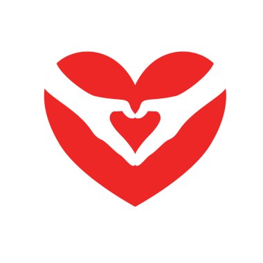 Beyaz insan elinin minimum düz vektör çizimi beyaz zemin üzerinde büyük kırmızı bir kalp şeklinde bir kalp oluşturur. Görüntü sevgiyi, ilgiyi, şefkati, şefkati, duygusal desteği ve insan bağlantısını simgeler. Selamlamada kullanılabilir