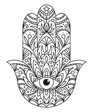 Vektör çizimi. Hamsa 'lı siyah beyaz renk