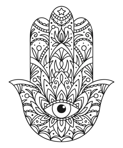 Illustration vectorielle. Coloris noir et blanc avec hamsa — Image vectorielle