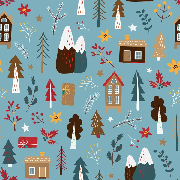 Weihnachten nahtlose Muster mit naiven Vektor-Illustration für Feier-Design. — Stockvektor