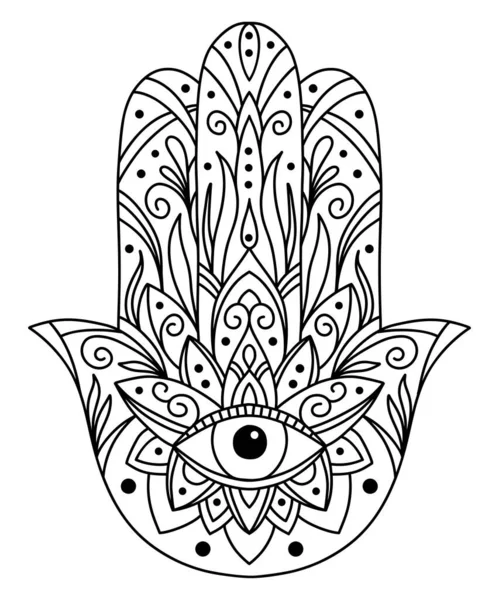 Illustrazione vettoriale. Colorazione in bianco e nero con hamsa — Vettoriale Stock