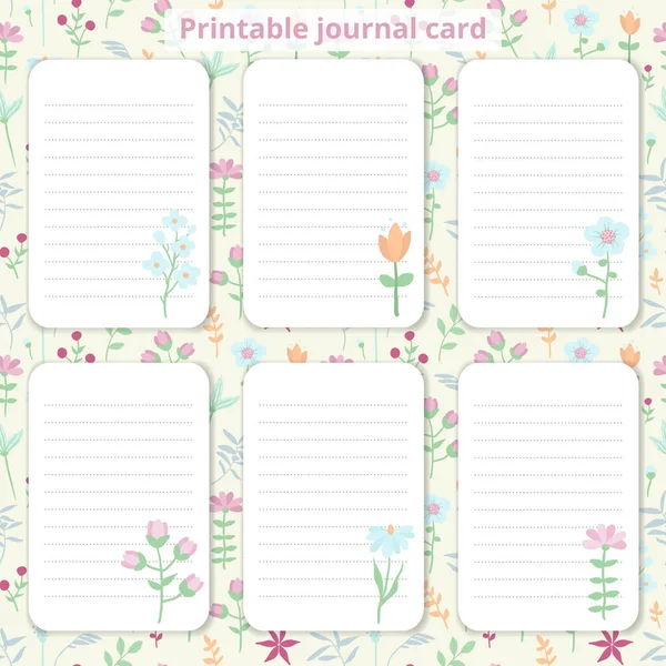 矢量图解。可打印的日记账卡。具有简单花卉图案的通用卡片。空白的文字空间 — 图库矢量图片
