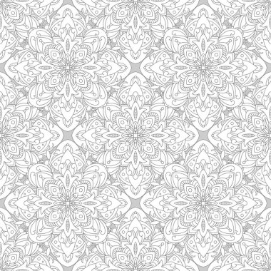 Mandala süsüsüyle kusursuz bir desen. Etnik halk süsleri. Klasik monokrom damaske süsü. Vektör dekoratif arka plan. Her tasarım için harika.