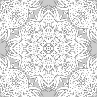 Mandala süsüsüyle kusursuz bir desen. Etnik halk süsleri. Klasik monokrom damaske süsü. Vektör dekoratif arka plan. Her tasarım için harika.
