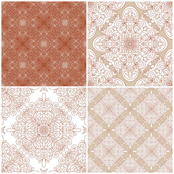 Набор векторных бесшовных шаблонов. Винтажный дамасский орнамент. Векторный декоративный фон. Отлично подходит для любого дизайна.
