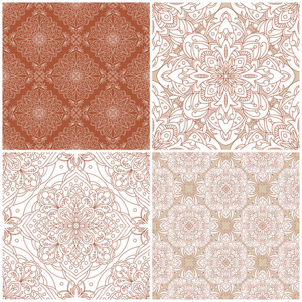 Набор векторных бесшовных шаблонов. Винтажный дамасский орнамент. Векторный декоративный фон. Отлично подходит для любого дизайна.