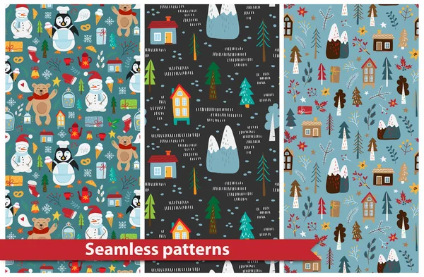 Christmas seamless pattern with naive vector illustration for celebration design. — Stock Vector