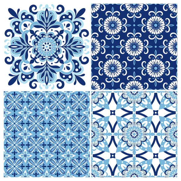 Коллекция традиционной декоративной португальской плитки azulejos. Этнические народные украшения. Винтажный рисунок. Майолика. — стоковый вектор