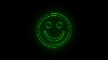 Glowing green neon smiley face animation on black background