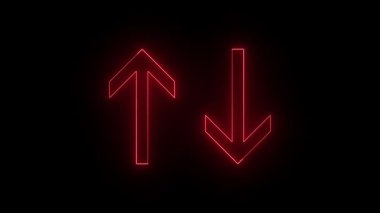 Red neon arrows pointing up and down on black background