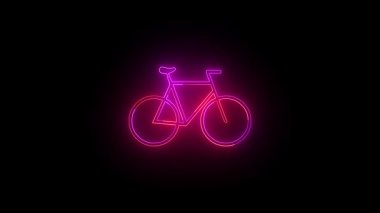 Neon bicycle silhouette glowing on black background