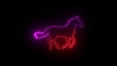 Neon horse silhouette running against black background