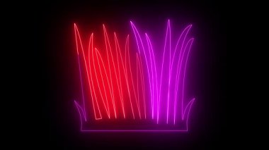 Neon grass blades glowing red and purple on black background