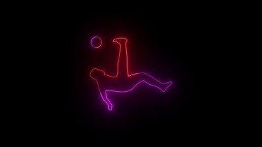 Neon silhouette of a soccer player performing a bicycle kick