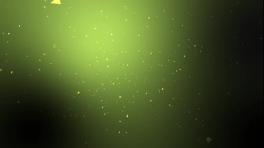 Parlayan küçük üçgenler ve hareket halindeki parçacıklar ile soyut yeşil arkaplan